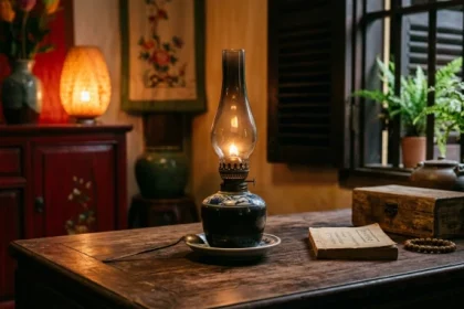 Không gian phong thủy ấm cúng với ngọn đèn thắp sáng đại diện cho tử vi trọn đời tuổi giáp thìn 1964 nữ mạng