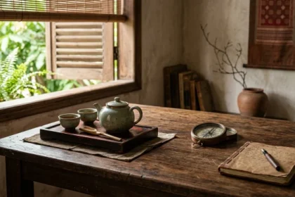 Góc làm việc tĩnh lặng với các vật phẩm phong thủy minh họa tử vi trọn đời tuổi kỷ mão 1999 nam mạng