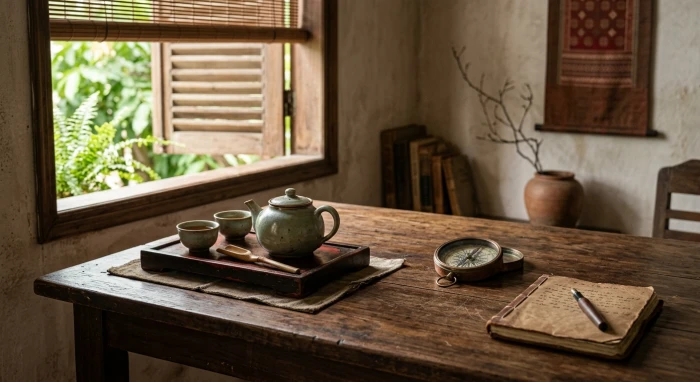 Góc làm việc tĩnh lặng với các vật phẩm phong thủy minh họa tử vi trọn đời tuổi kỷ mão 1999 nam mạng