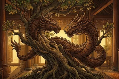Biểu tượng rồng phong thủy và cây cổ thụ đại diện cho tử vi trọn đời tuổi mậu thìn 1988 nam mạng mệnh Đại Lâm Mộc
