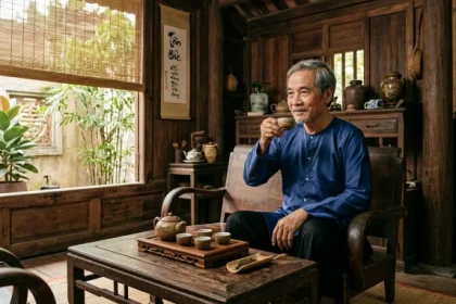 Bố cục không gian bàn trà sinh hoạt hợp phong thủy theo tử vi trọn đời tuổi nhâm dần 1962 nam mạng lúc xế chiều