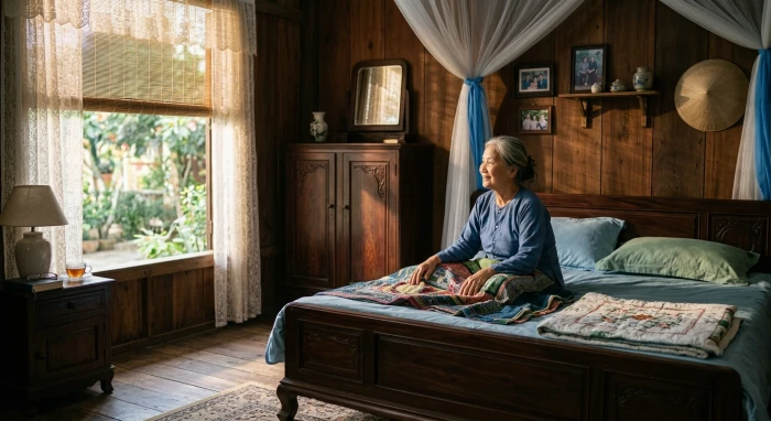 Không gian phòng ngủ an dưỡng tĩnh tại theo tử vi trọn đời tuổi nhâm ngọ 1942 nữ mạng