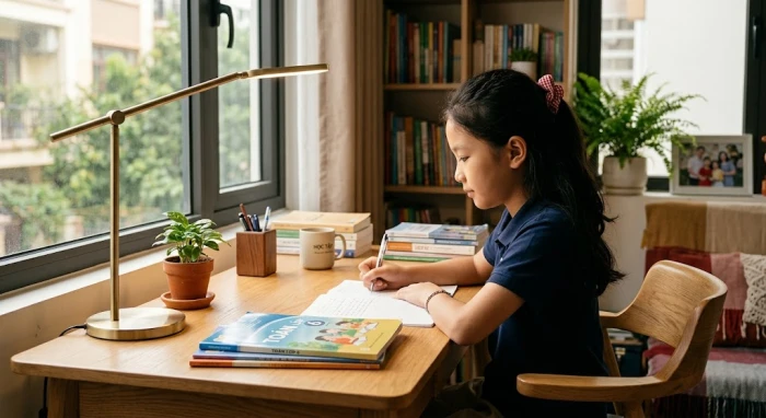 Phụ huynh hướng dẫn con sắp xếp góc học tập phong thủy theo tử vi tuổi Ất Mùi 2015 năm 2026