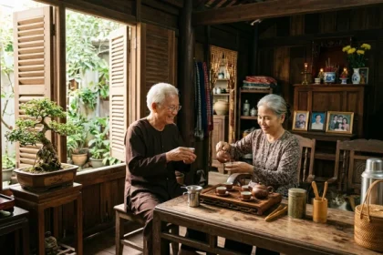 Hình ảnh tượng trưng cho tử vi tuổi bính thân 1956 năm 2027 với cuộc sống gia đạo an yên và ấm cúng lúc xế chiều
