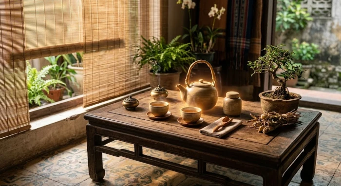 Không gian phòng khách truyền thống Việt Nam êm ấm thể hiện bình an trong tử vi tuổi canh thìn 1940 năm 2027