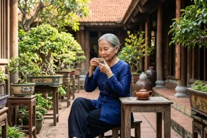 Cụ ông và cụ bà tập dưỡng sinh bình yên minh họa cho tử vi tuổi giáp ngọ 1954 năm 2026 về sức khỏe