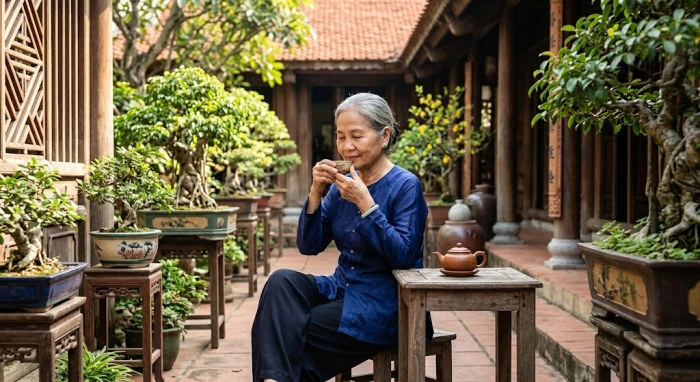 Cụ ông và cụ bà tập dưỡng sinh bình yên minh họa cho tử vi tuổi giáp ngọ 1954 năm 2026 về sức khỏe