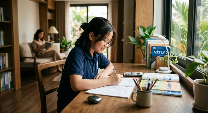 Hình ảnh góc học tập phong thủy giúp hóa giải hạn tử vi tuổi giáp ngọ 2014 năm 2026 cho học sinh