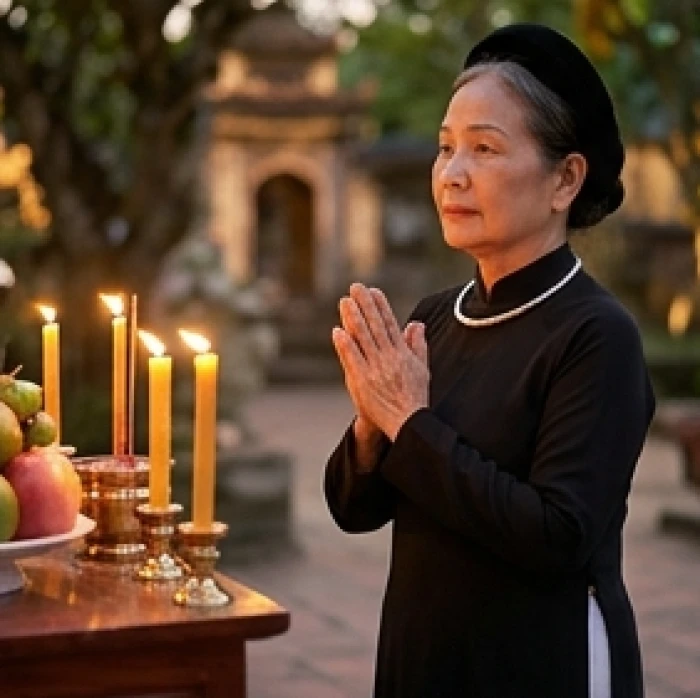 Người gia chủ Kỷ Sửu 1949 thành kính hướng về phương Đông khi thực hiện nghi thức dâng sao Thái Dương