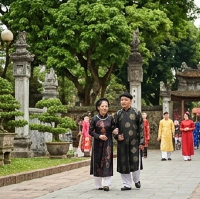 Người cao tuổi Kỷ Sửu 1949 vui vẻ xuất hành đi lễ chùa hái lộc cầu bình an trong buổi sáng mùng 1 Tết