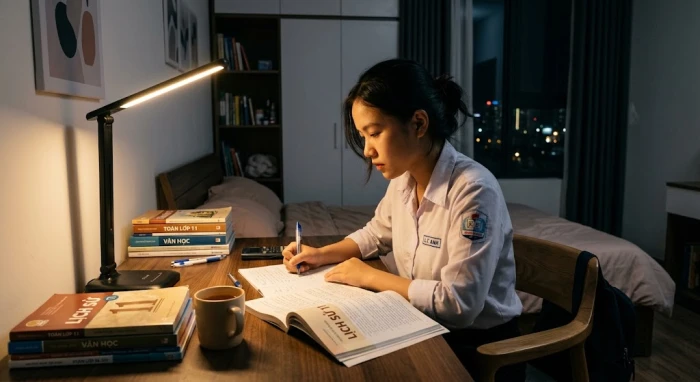 Góc học tập yên tĩnh của học sinh chuẩn bị cho kỳ thi đại học theo tử vi tuổi kỷ sửu 2009 năm 2026
