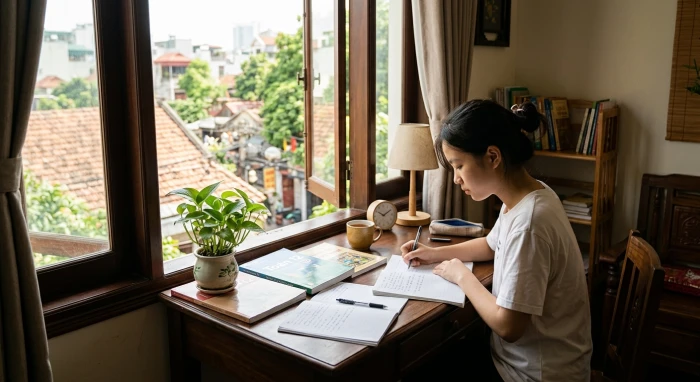Không gian bàn học phong thủy hỗ trợ vận trình tử vi tuổi kỷ sửu 2009 năm 2027 trong kỳ thi đại học