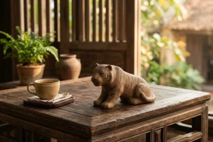 Tượng hổ phong thủy màu nâu đất tĩnh lặng tượng trưng cho tử vi tuổi mậu dần 1998 năm 2027