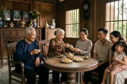 Hình ảnh gia đình sum vầy xem tử vi tuổi Nhâm Ngọ 1942 năm 2026 để chuẩn bị kế hoạch dưỡng già