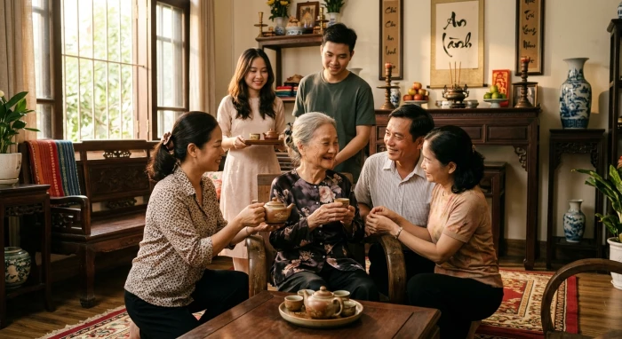 Người cao tuổi tại Việt Nam an vui cùng con cháu khi xem tử vi tuổi nhâm ngọ 1942 năm 2027