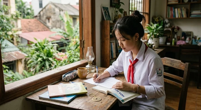 Hình ảnh học sinh tập trung ôn thi trong không gian tĩnh lặng với các yếu tố tử vi tuổi quý tỵ 2013 năm 2027