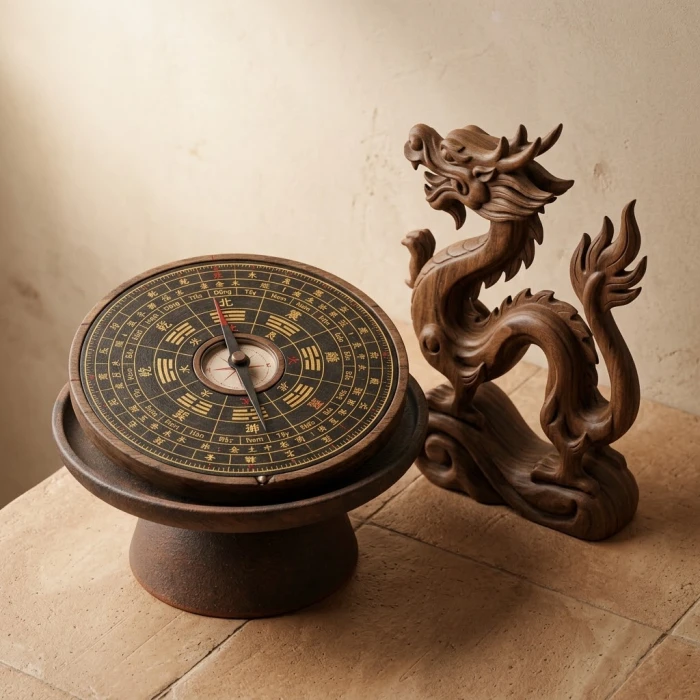 Biểu tượng rồng phong thủy và la bàn bát quái đại diện cho tử vi tuổi Thìn trọn đời