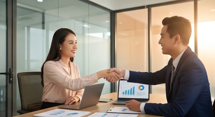 Buổi thảo luận hợp đồng kinh doanh chuyên nghiệp giữa người tuổi Ất Dậu 2005 và đối tác mệnh Kim tương sinh