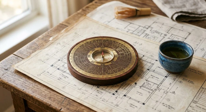 Bản vẽ la bàn phong thủy định vị hướng nhà và bếp chuẩn xác dành riêng cho gia chủ tuổi ất mùi 1955