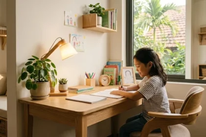 Không gian học tập chuẩn phong thủy với tông màu xanh lá giúp trẻ tuổi bính thân 2016 tập trung và phát triển tư duy