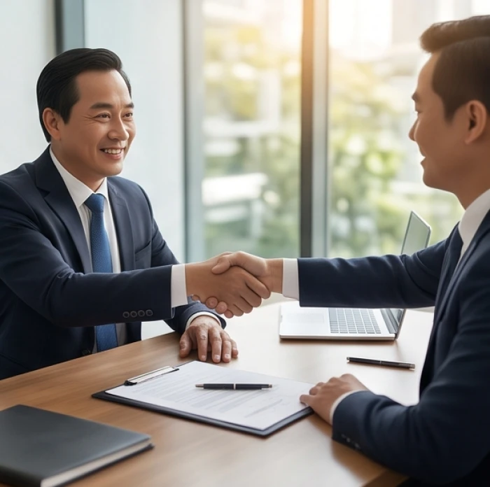 Đối tác ký kết hợp đồng hợp tác minh họa lợi thế rủi ro khi chọn tuổi bính tuất hợp làm ăn cùng 1945