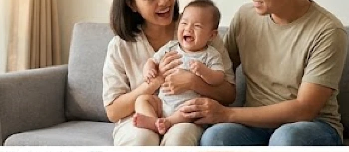 Gia đình trẻ sinh năm 1991 Tân Mùi bên con nhỏ Quý Mão trong phòng khách sáng sủa đầy ắp tiếng cười