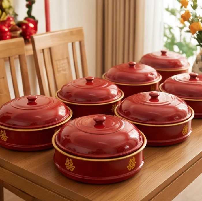Lễ ăn hỏi truyền thống của cô dâu Canh Thìn với mâm quả cưới được sắp xếp trang trọng trên bàn trà