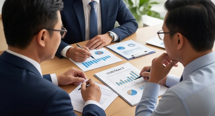 Không gian thảo luận căng thẳng khi giải quyết bất đồng kinh doanh minh họa hóa giải tuổi đại kỵ đinh mão 1987