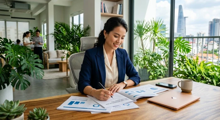Chủ doanh nghiệp tự tin điều hành công việc đại diện cho những gợi ý tuổi Dần hợp kinh doanh gì thành công