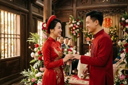 Bức ảnh cưới mang đậm nét văn hóa truyền thống giúp bạn giải đáp tuổi dậu hợp kết hôn với tuổi nào theo phong thủy