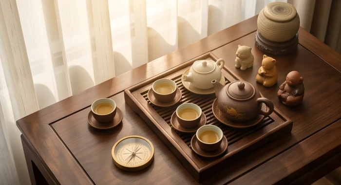 Mô hình bàn trà phong thủy ấm cúng biểu tượng cho sự gắn kết thuận lợi giữa Đinh Hợi 2007 và các tuổi đại cát