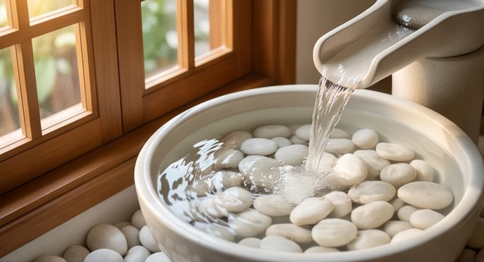 Tiểu cảnh dòng nước trong vạch đá biểu tượng cho nạp âm Giản Hạ Thủy của tuổi Đinh Sửu 1997
