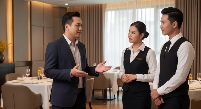 Quản lý nhà hàng và cộng sự đang phân chia công việc vận hành theo thế mạnh của tuổi Hợi cùng đối tác