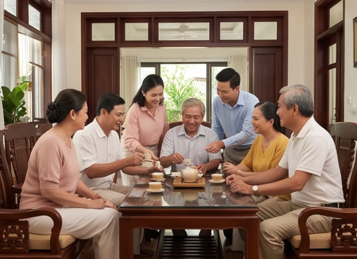 Không khí sum vầy đầm ấm của gia đình 3 thế hệ khi người bạn đời tương hợp giúp kết nối gia chủ Nhâm Dần với con cháu