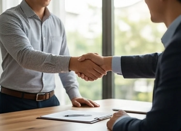 Hai đối tác kinh doanh đang bắt tay thỏa thuận hợp tác mang lại sự thịnh vượng cho tuổi canh ngọ 1990