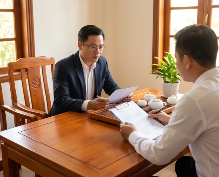 Cuộc trò chuyện thảo luận công việc hòa thuận giữa đối tác hợp tuổi tam hợp với người tuổi kỷ sửu 1949