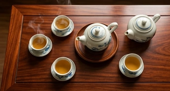 Bàn trà phòng khách ấm cúng nơi gia chủ cùng đối tác trao đổi công việc trong sự đồng điệu và tin cậy