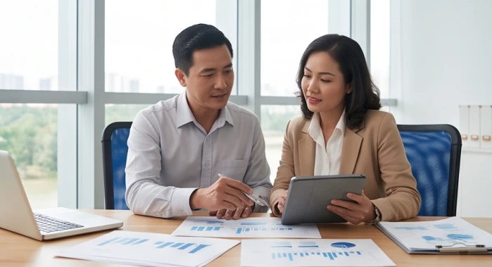 Cuộc trao đổi hợp tác kinh doanh thuận lợi giữa nam quý dậu cùng đối tác hợp mệnh tại văn phòng làm việc