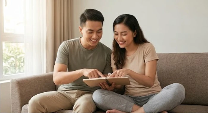 Cặp đôi trẻ hạnh phúc cùng nhau vạch ra những kế hoạch tương lai dài hạn cho gia đình