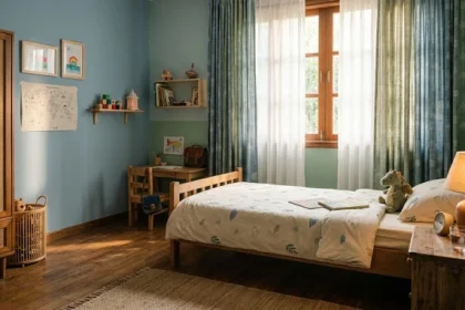 Không gian phòng ngủ hợp phong thủy cho bé tuổi kỷ hợi 2019 với tông màu xanh dương êm ái