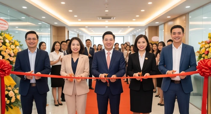 Nghi thức cắt băng khánh thành khai trương văn phòng với sự tham gia của đối tác tuổi Dần mang năng lượng may mắn