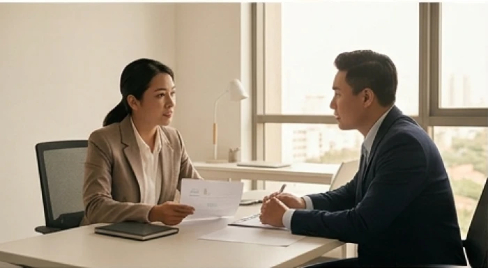 Hai doanh nhân đang thảo luận hợp đồng kinh doanh để tránh những xung khắc về tư duy quản trị dòng tiền