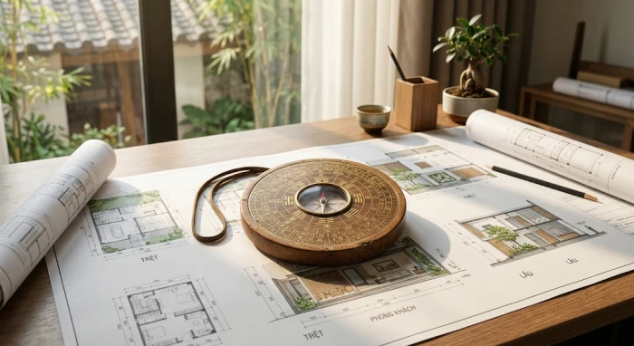 Bản vẽ la bàn phong thủy giúp xác định tuổi mùi hợp hướng nào để bố trí không gian sống chuẩn vượng khí