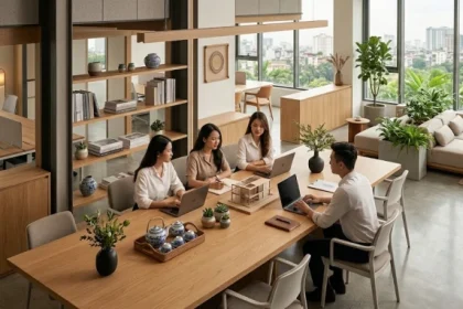 Góc làm việc hiện đại đậm chất Việt Nam gợi mở các định hướng tuổi mùi hợp kinh doanh gì mang lại tài lộc