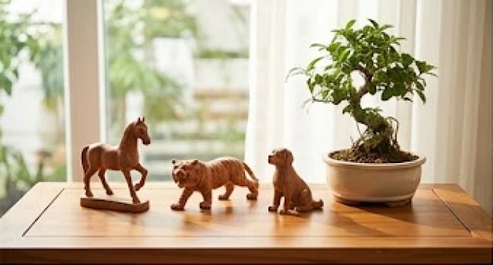 Bộ tượng 12 con giáp bằng gỗ chú trọng ba tuổi tam hợp Dần Ngọ Tuất đặt trên bàn làm việc hợp phong thủy