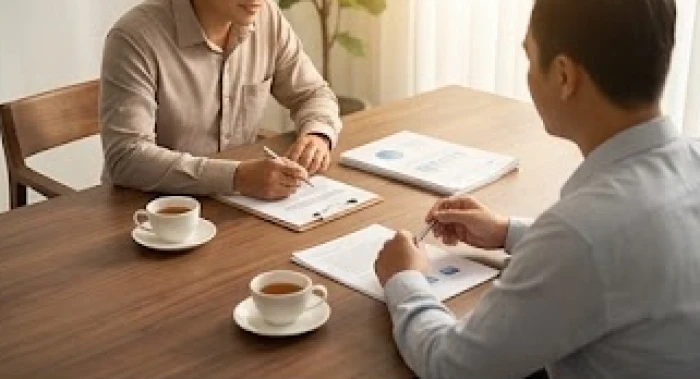 Bàn làm việc đàm phán hợp tác kinh doanh thuận lợi giữa người tuổi Nhâm Tý và đối tác hợp mệnh