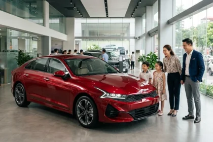 Chiếc ô tô sang trọng tại showroom Việt Nam minh họa cho việc tuổi sửu mua xe màu gì hợp phong thủy