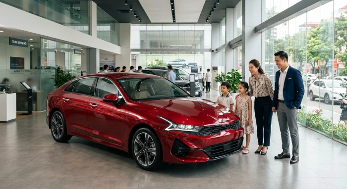 Chiếc ô tô sang trọng tại showroom Việt Nam minh họa cho việc tuổi sửu mua xe màu gì hợp phong thủy