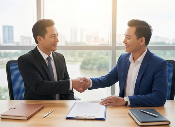 Hai doanh nhân cùng ký kết hợp đồng hợp tác thuận lợi dựa trên sự hòa hợp phong thủy tuổi Đinh Sửu