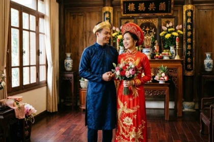 Cặp đôi vợ chồng hạnh phúc minh họa cho việc tuổi thân hợp kết hôn với tuổi nào trong phong thủy